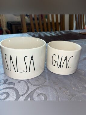 Rae Dunn White Ceramic "Salsa" & "Guac" Dip Bowl Set